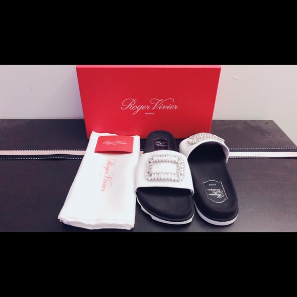 Roger Vivier Slidy Viv Strass Buckle Flat Sandals - Picture 2 of 8